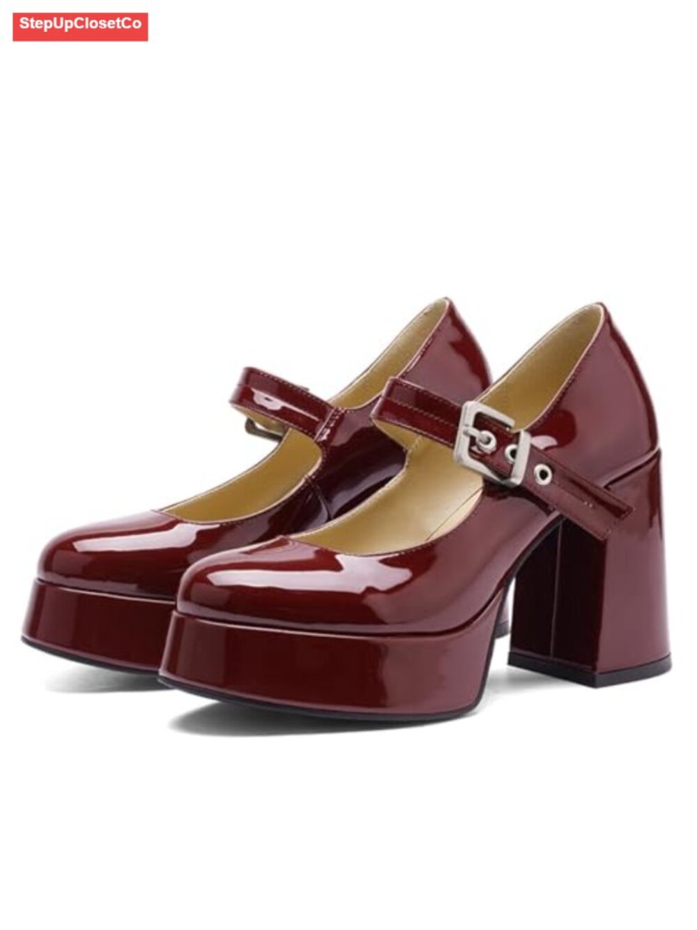 Platform Mary Jane Heels for Women Chunky Block Heel Round Toe Closed Toe Dress
